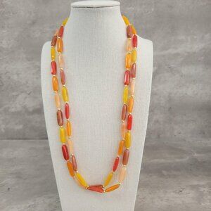 Vintage Polished Agate Stone Multi-Color 23" Long Beaded Necklace Chunky